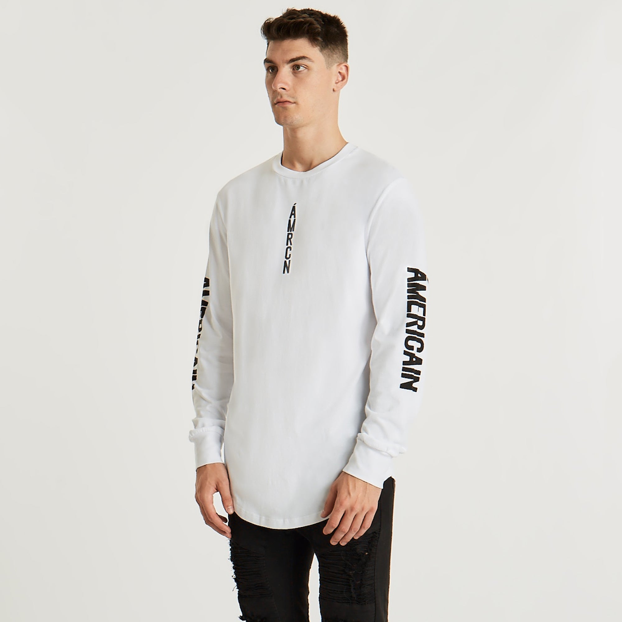 Etroit Dual Curved Long Sleeve T-Shirt White