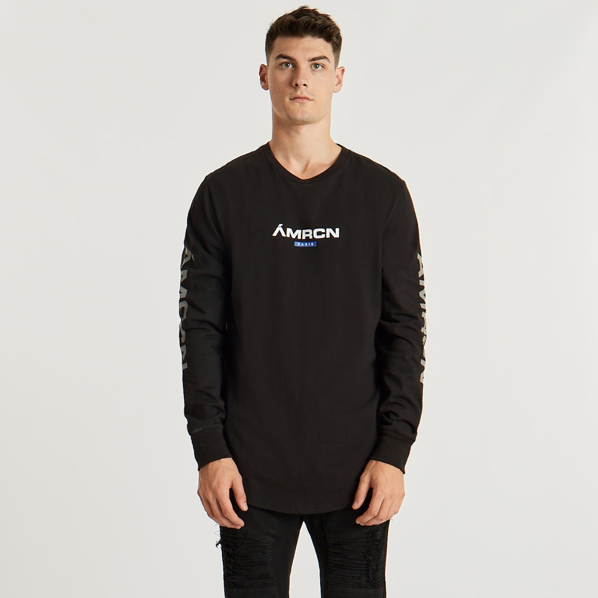 Cicatrice Dual Curved Long Sleeve T-Shirt Jet Black