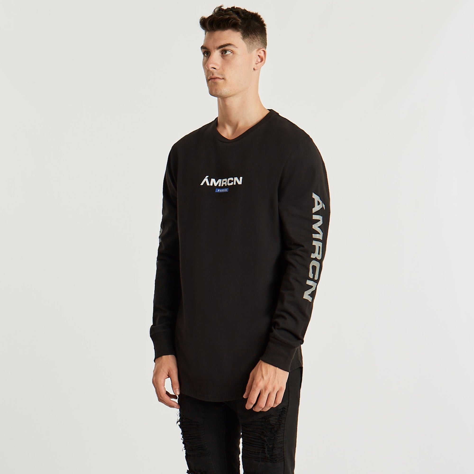 Cicatrice Dual Curved Long Sleeve T-Shirt Jet Black