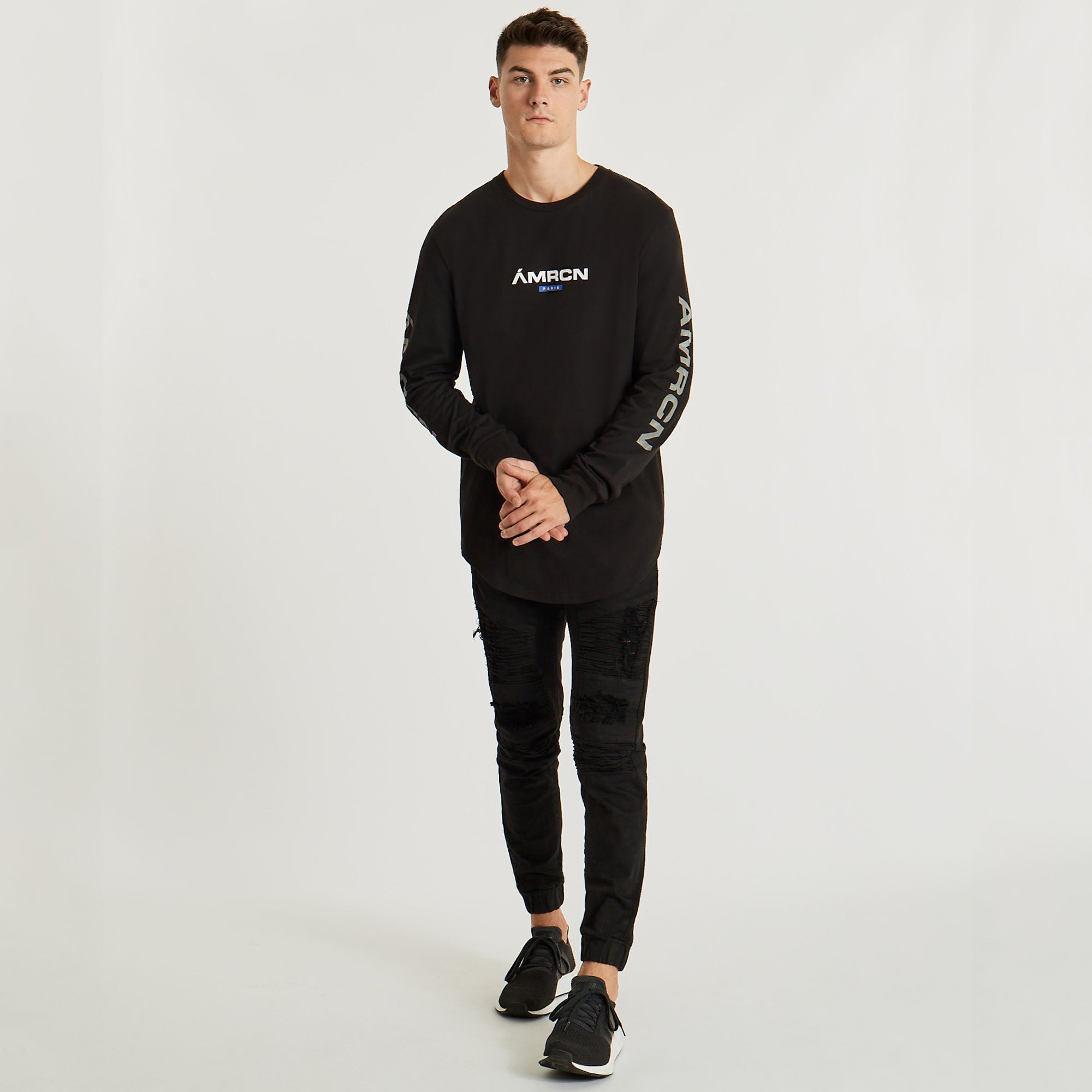 Cicatrice Dual Curved Long Sleeve T-Shirt Jet Black